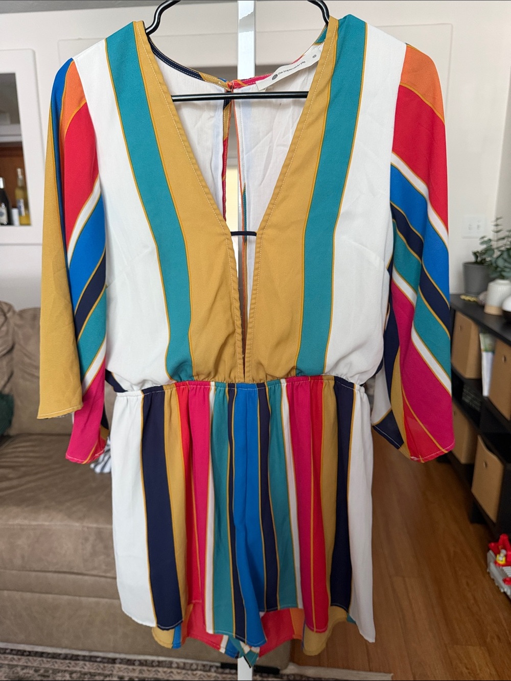 The Impeccable Pig Multicolor Vertical Stripe V-Neck Mini Romper Size Medium